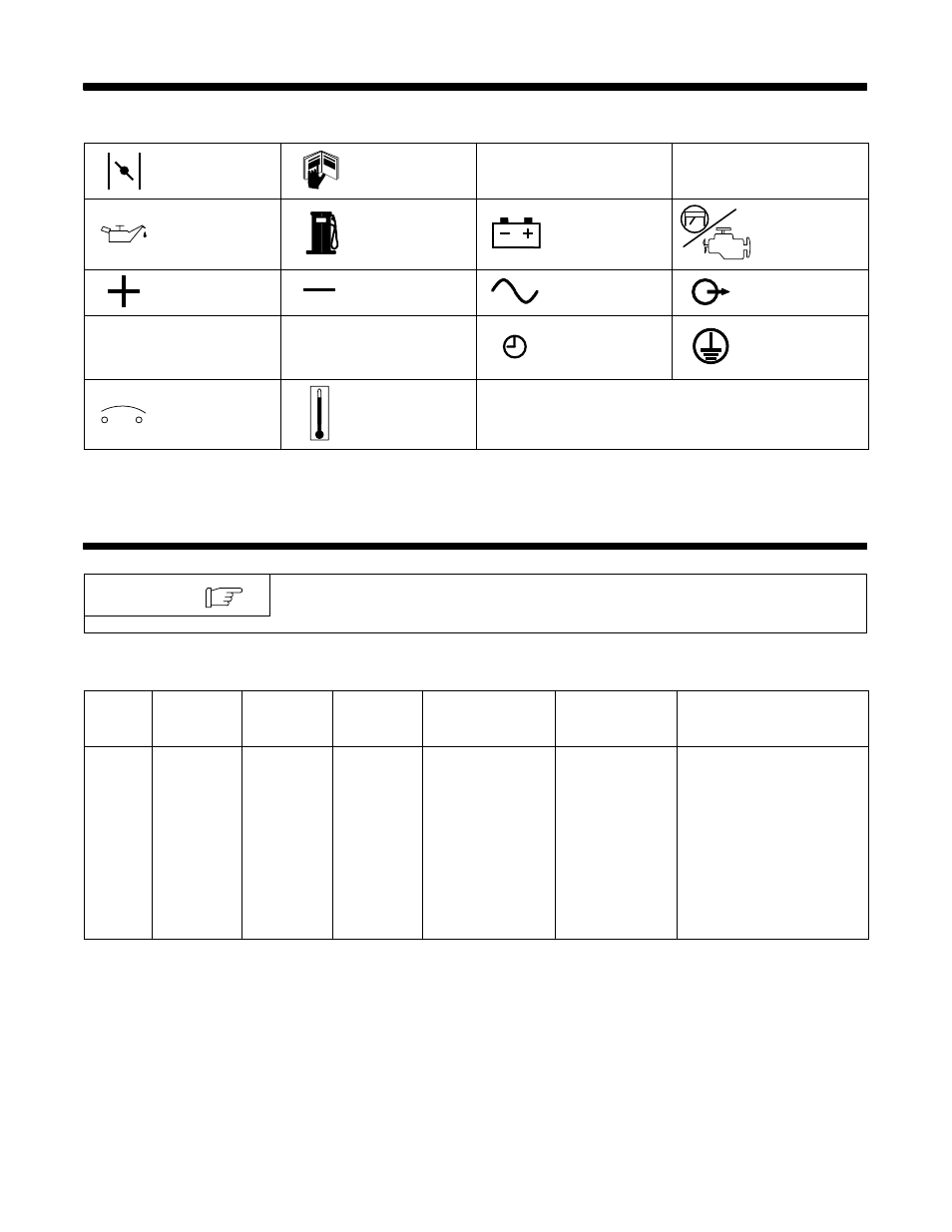 1. symbol definitions, 1. weld, power, and engine specifications | Hobart Welding Products CHAMP 2060 User Manual | Page 13 / 60