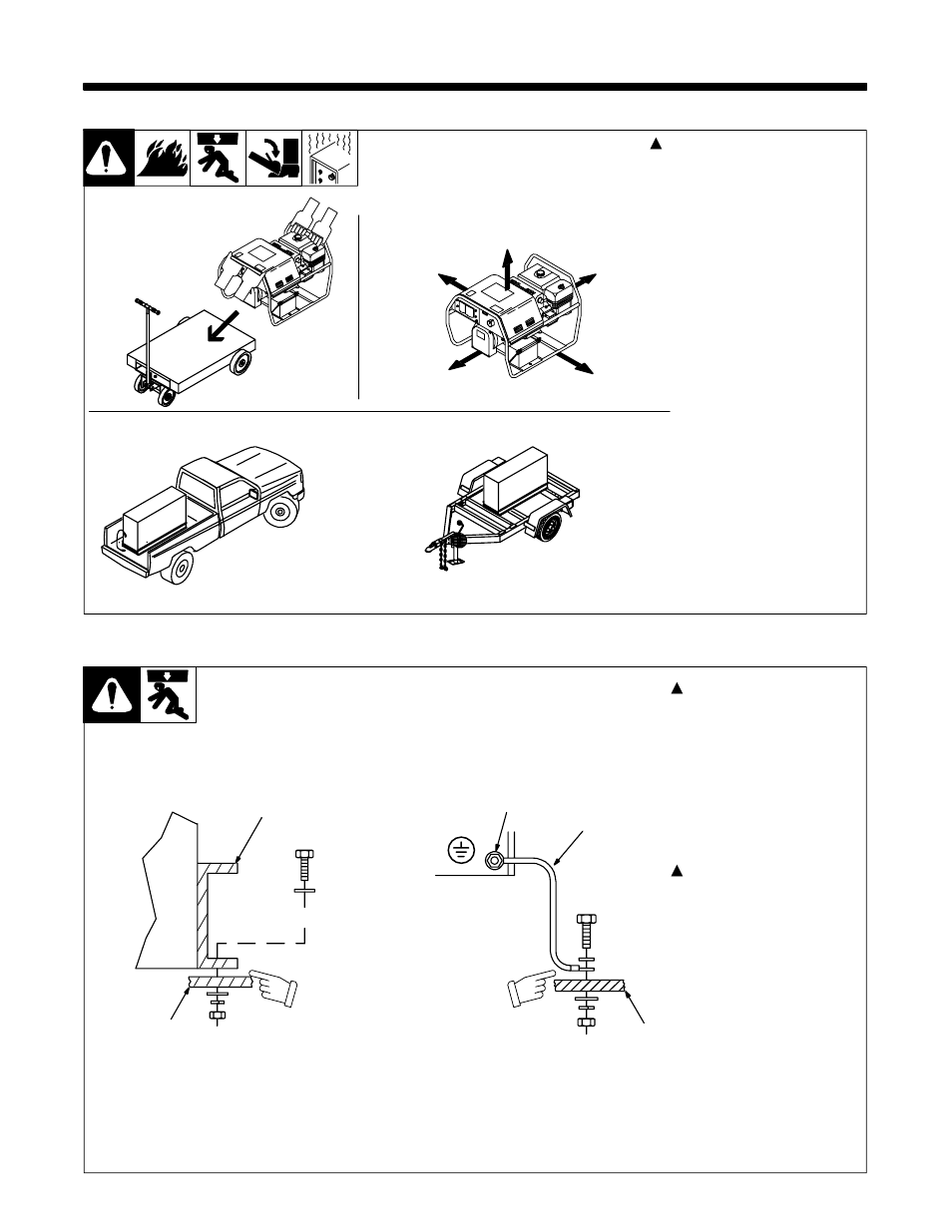 1. installing welding generator, 2. grounding generator to truck or trailer frame | Hobart Welding Products CHAMP 2060 User Manual | Page 18 / 60