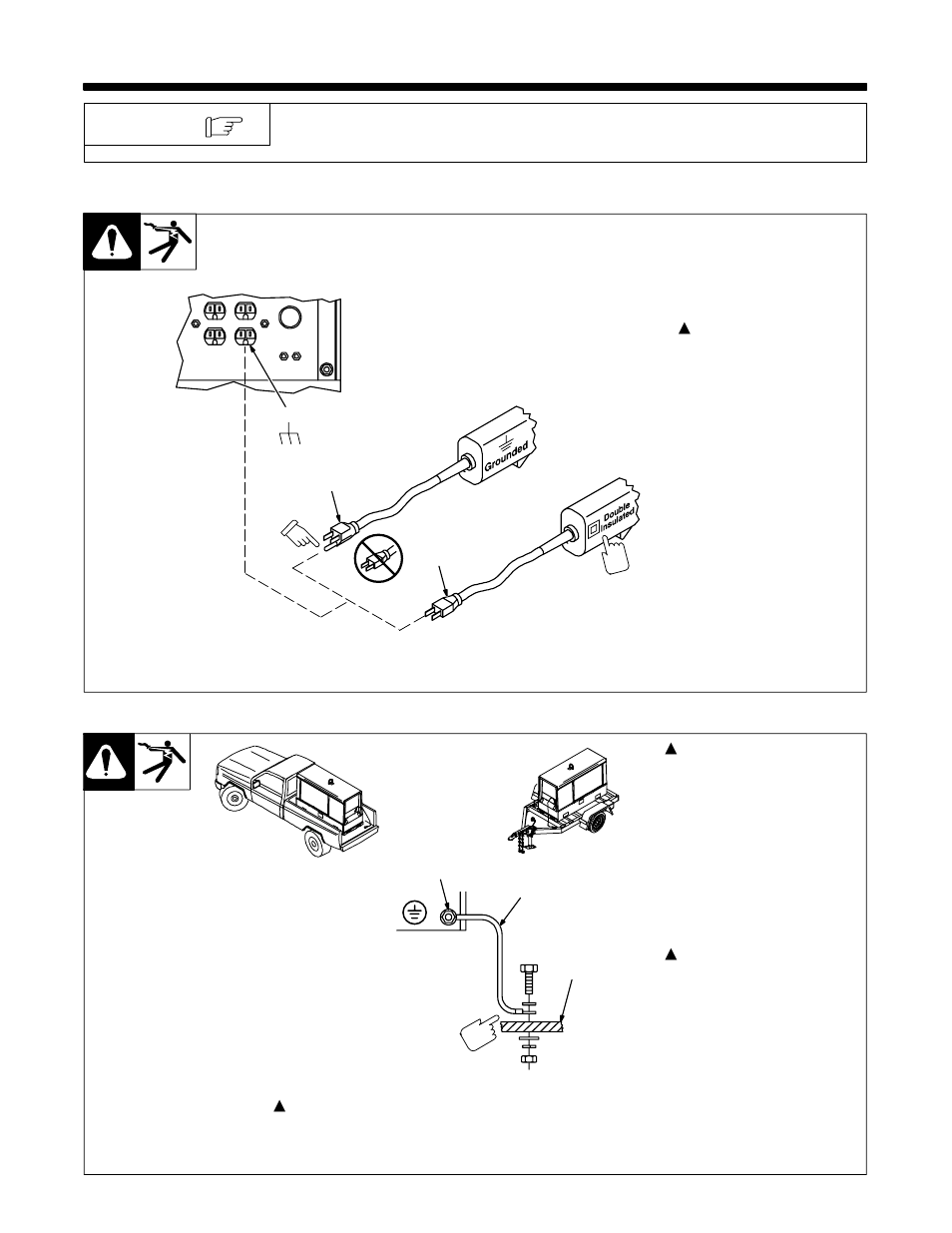 1. selecting equipment, 2. grounding generator to truck or trailer frame | Hobart Welding Products CHAMP 2060 User Manual | Page 39 / 60