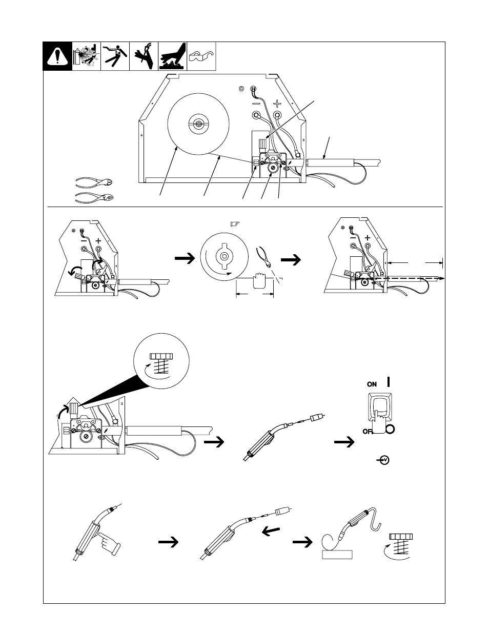 9. threading welding wire | Hobart Welding Products 150 User Manual | Page 21 / 48