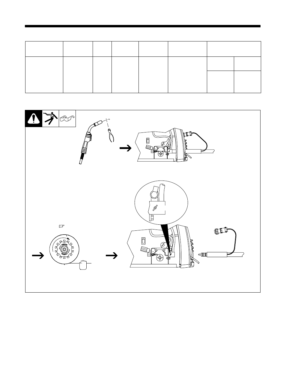 Section 3 − installation, Specifications, Removing mig gun from handler 210 | 1. specifications, 2. removing mig gun from handler 210 | Hobart Welding Products DP 3035-20 User Manual | Page 15 / 32