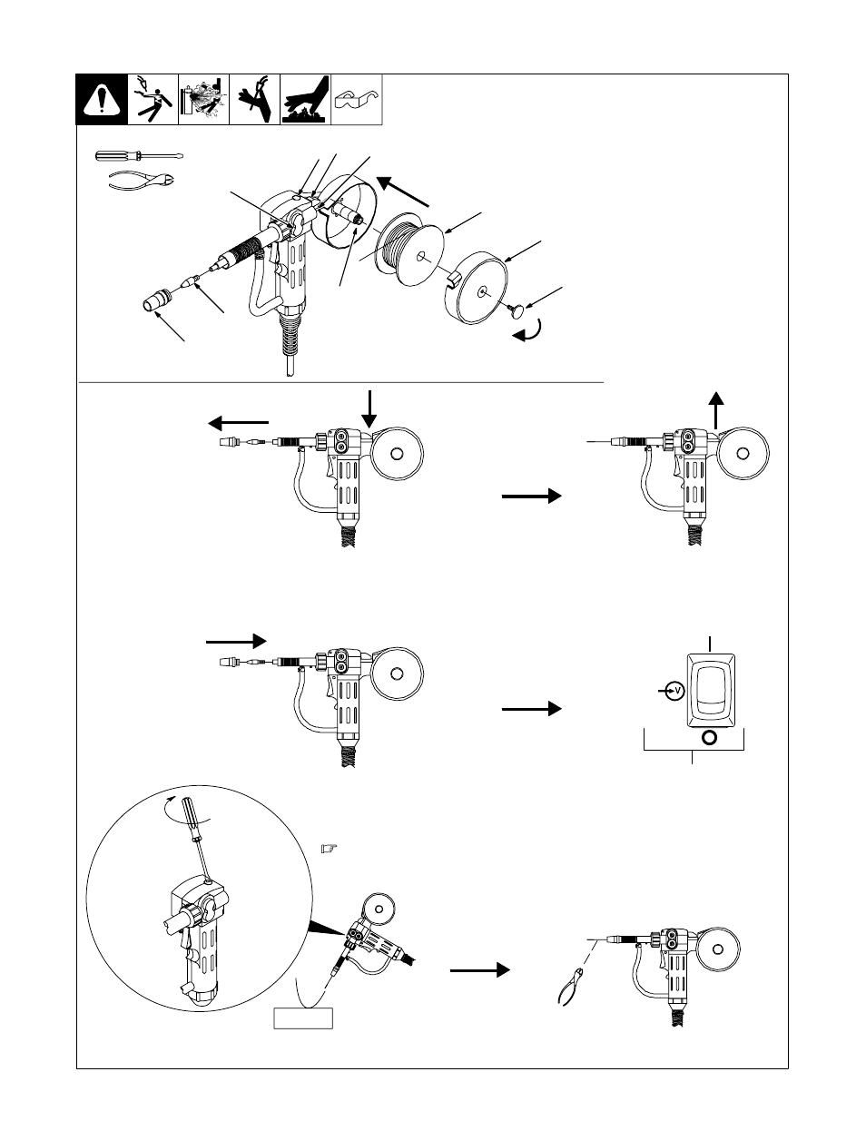 Installing wire spool and threading welding wire | Hobart Welding Products DP 3035-20 User Manual | Page 17 / 32