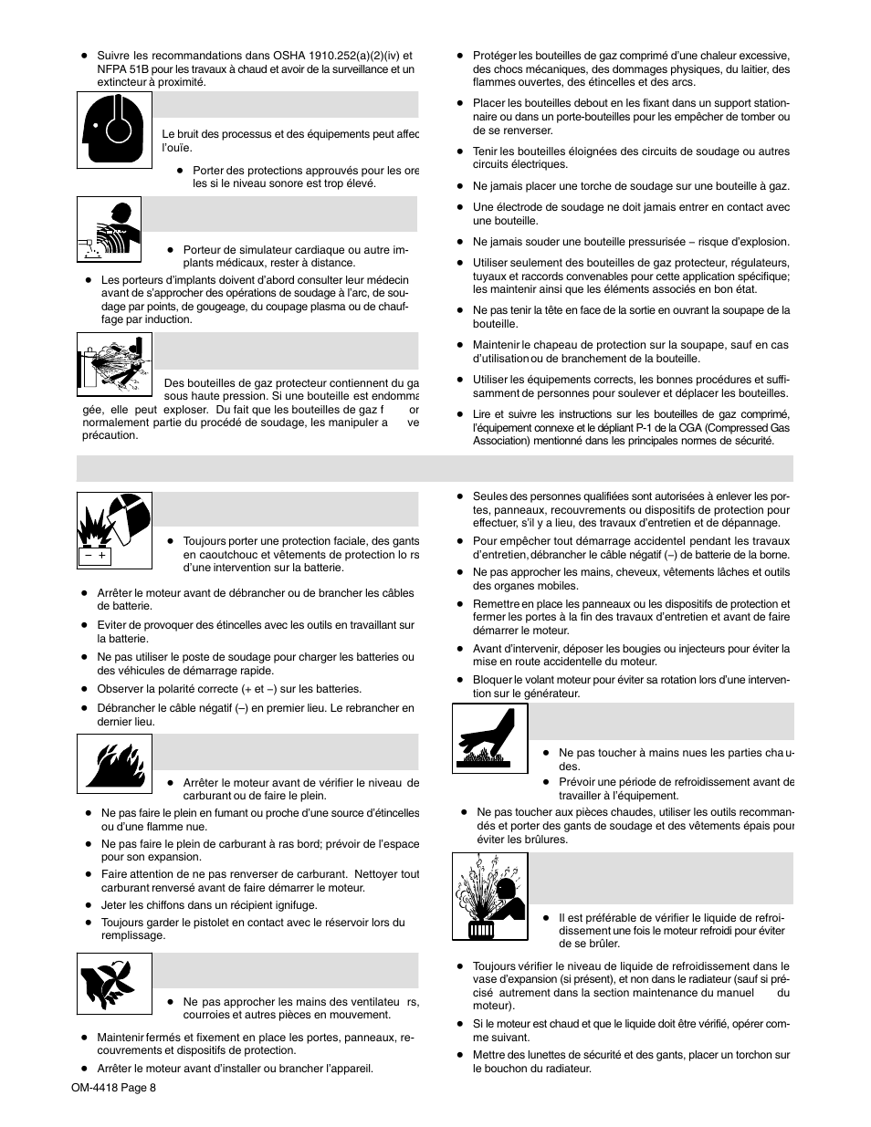 3. dangers existant en relation avec le moteur | Hobart Welding Products CHAMPION 4500 OM-4418 User Manual | Page 12 / 52