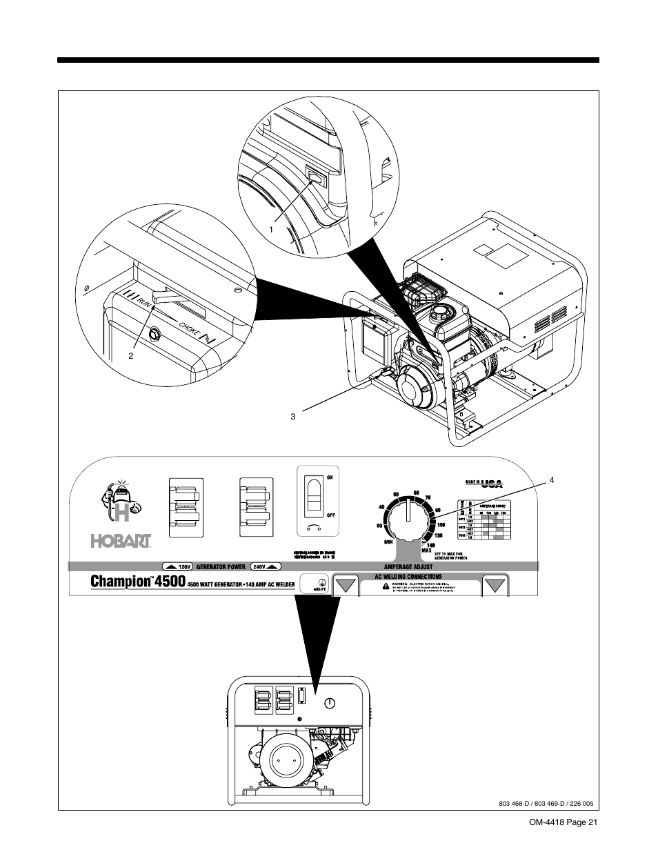 Section 6 − operating the welding generator, 1. controls (see section 6-2) | Hobart Welding Products CHAMPION 4500 OM-4418 User Manual | Page 25 / 52