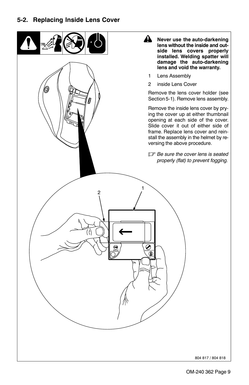 2. replacing inside lens cover | Hobart Welding Products HOOD XVX User Manual | Page 11 / 20