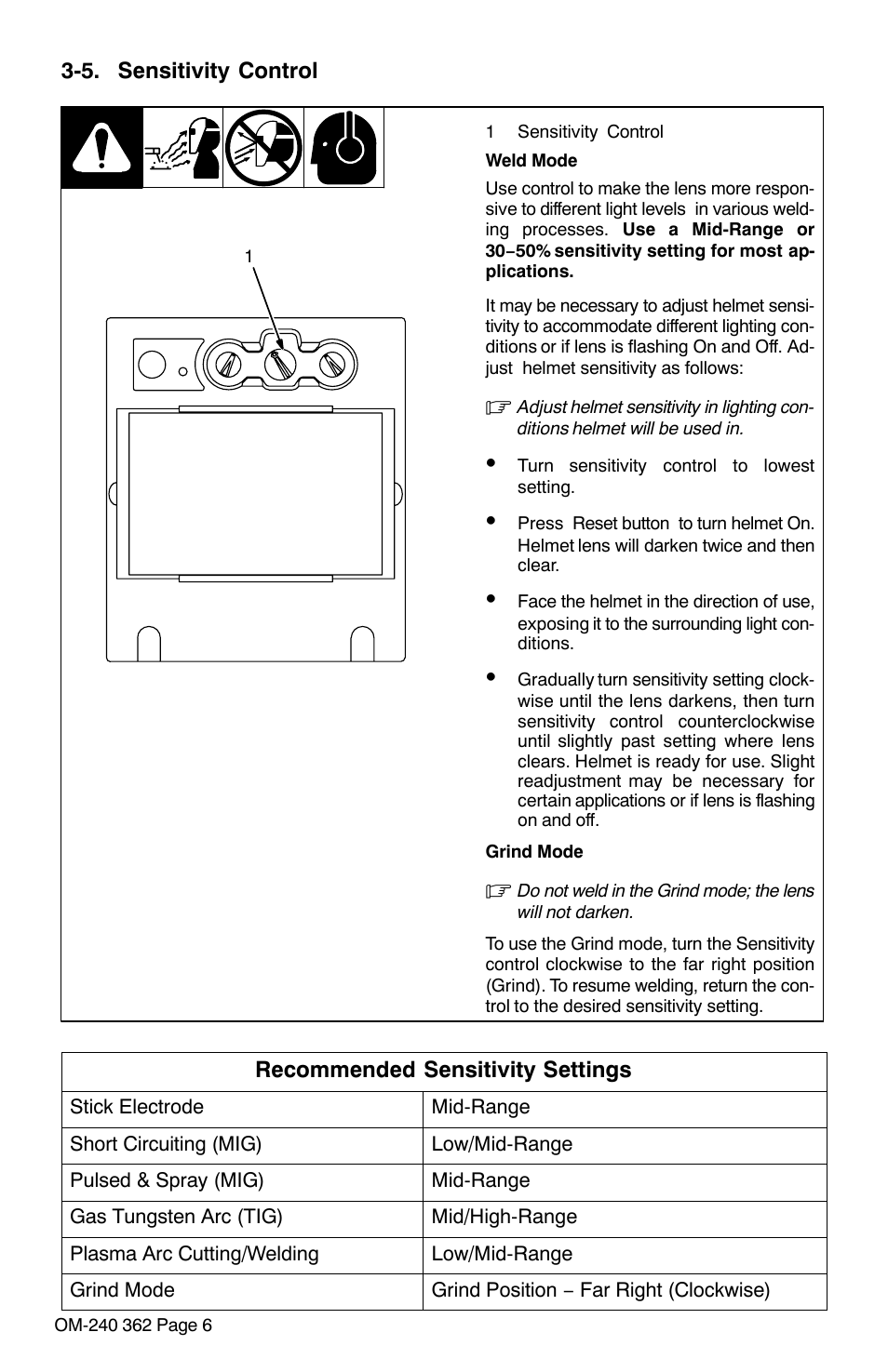 5. sensitivity control, See section 3-5) | Hobart Welding Products HOOD XVX User Manual | Page 8 / 20