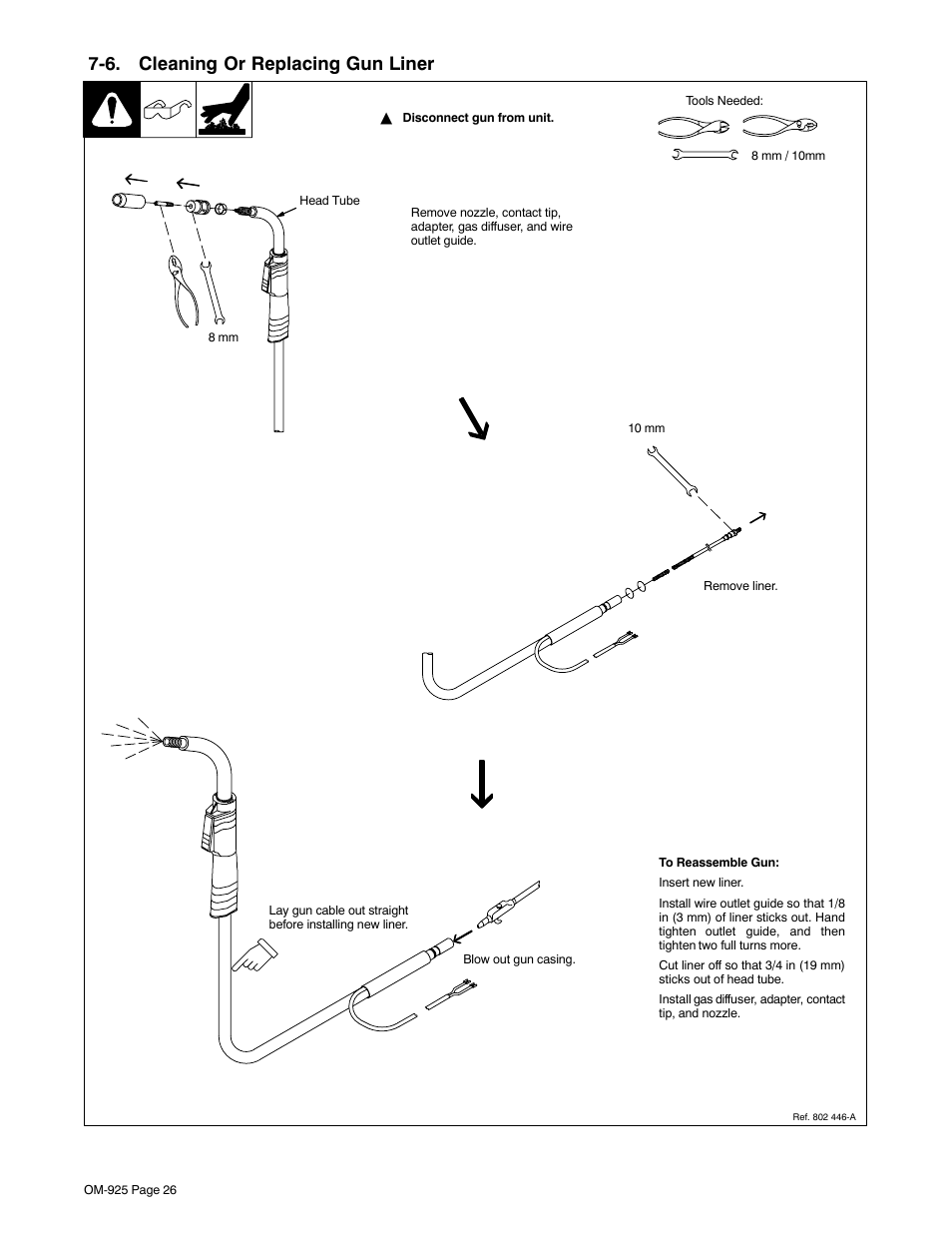 6. cleaning or replacing gun liner | Hobart Welding Products HANDLER 140 User Manual | Page 30 / 52