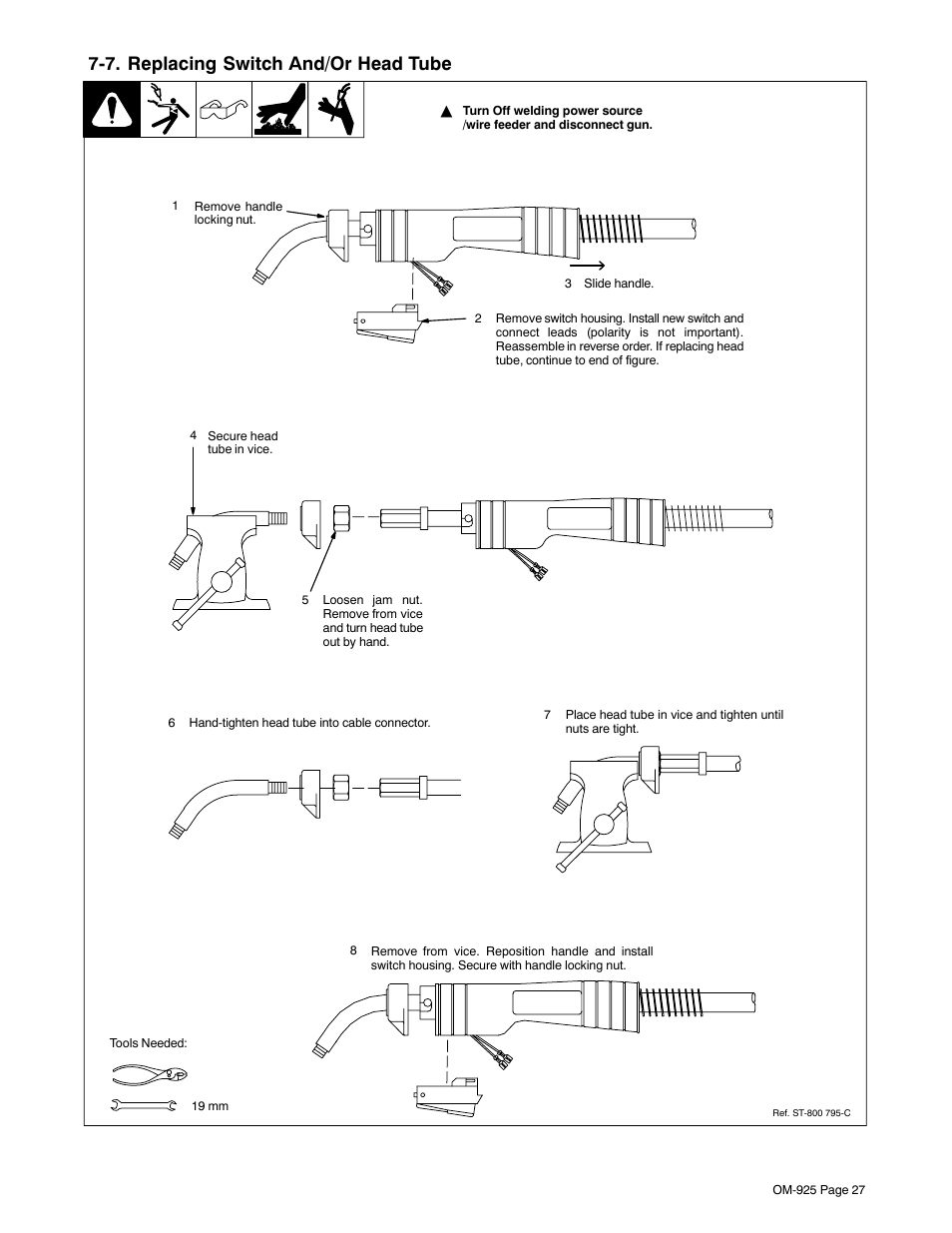 7. replacing switch and/or head tube | Hobart Welding Products HANDLER 140 User Manual | Page 31 / 52