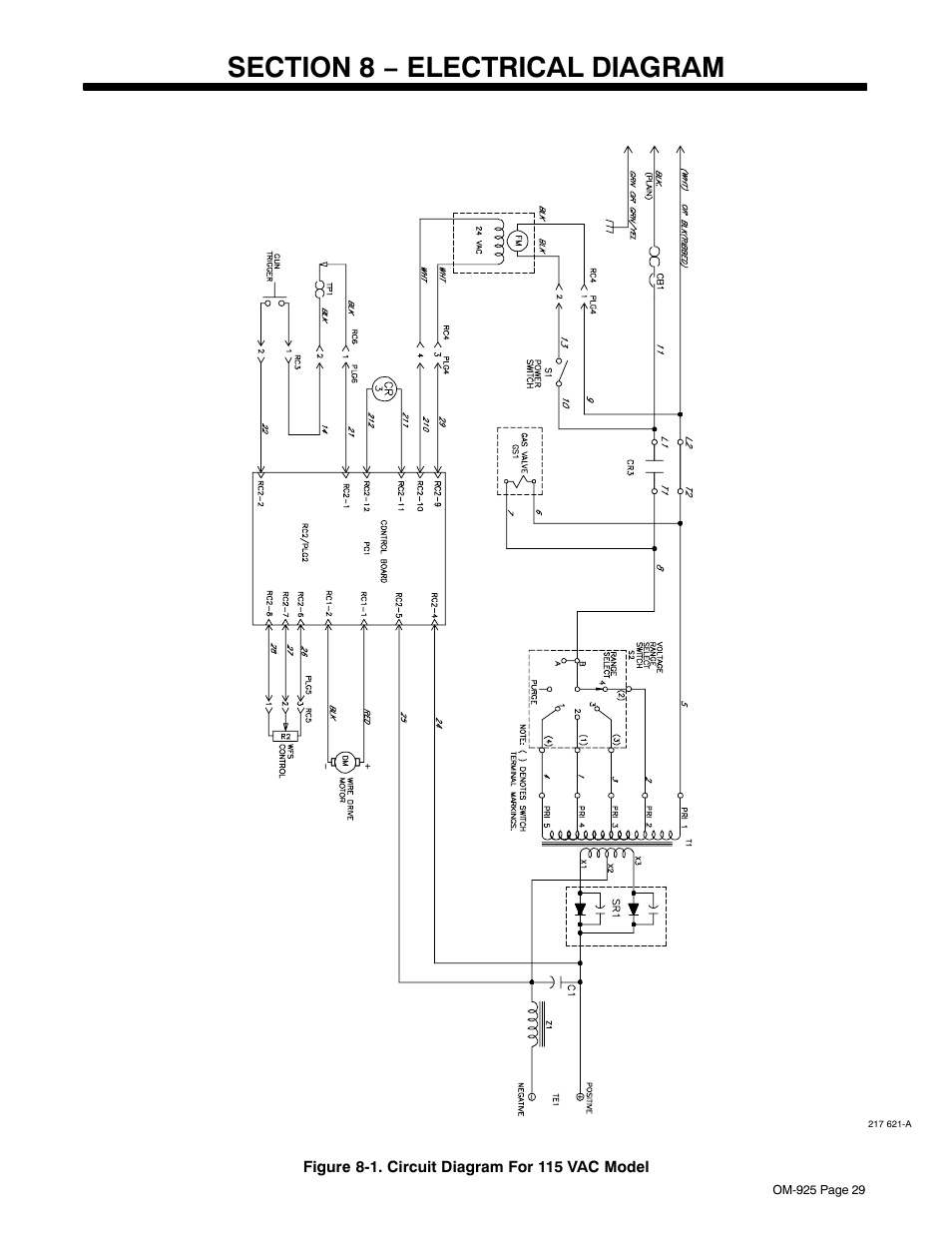 Section 8 − electrical diagram | Hobart Welding Products HANDLER 140 User Manual | Page 33 / 52