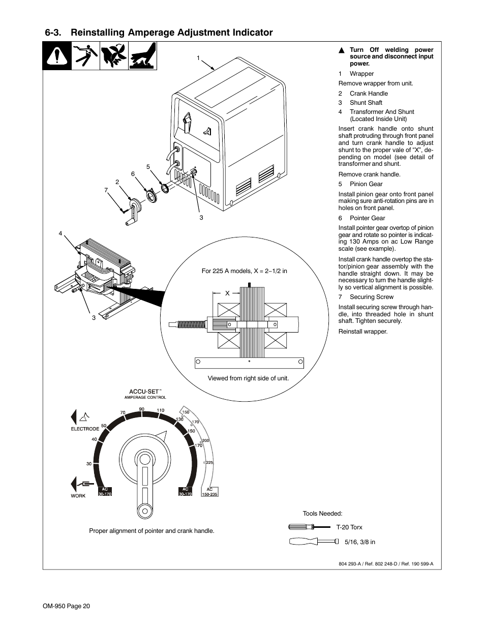3. reinstalling amperage adjustment indicator | Hobart Welding Products STICKMATE OM-950 User Manual | Page 24 / 40