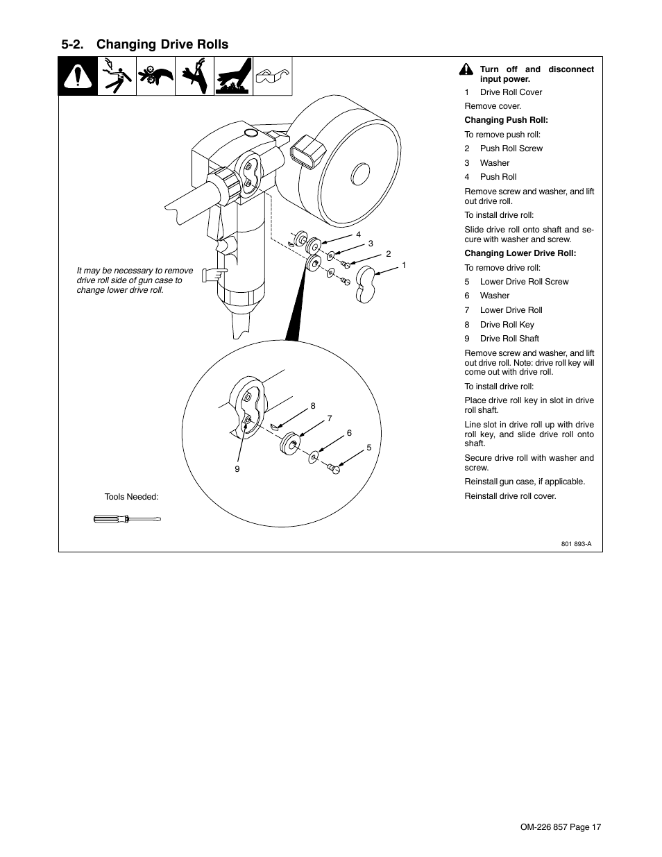 2. changing drive rolls | Hobart Welding Products 3035-20 User Manual | Page 21 / 32