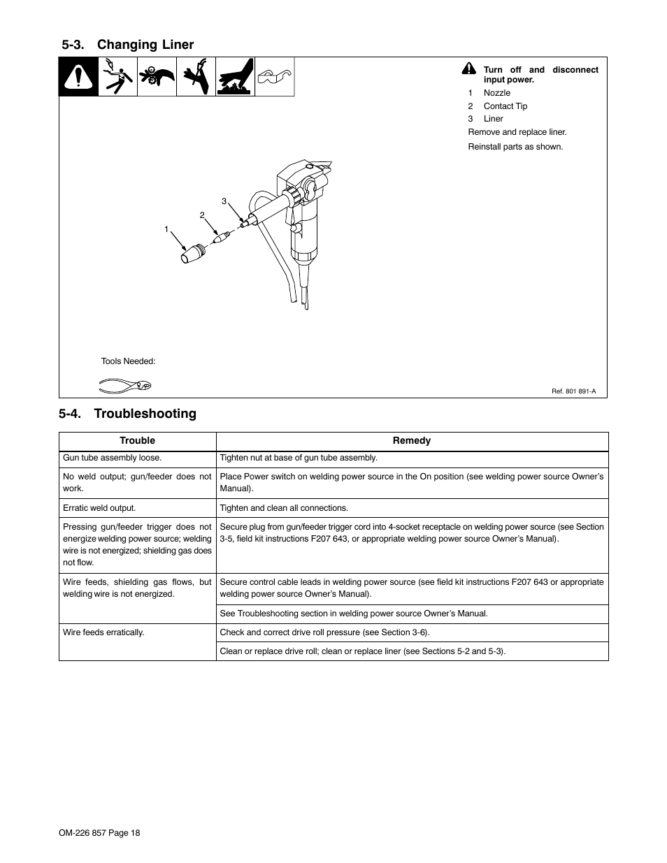 3. changing liner, 4. troubleshooting | Hobart Welding Products 3035-20 User Manual | Page 22 / 32