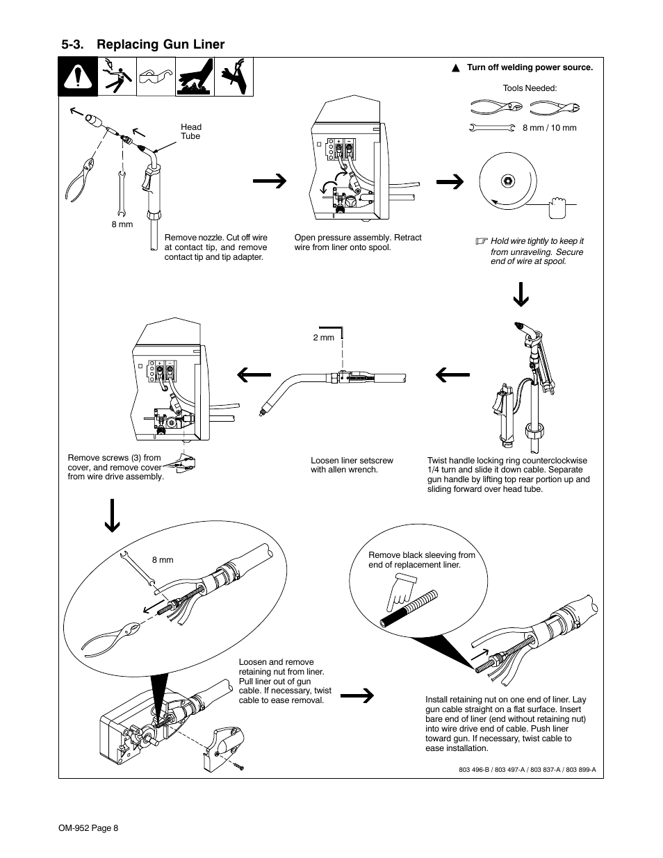 3. replacing gun liner | Hobart Welding Products H-9A Gun User Manual | Page 12 / 24