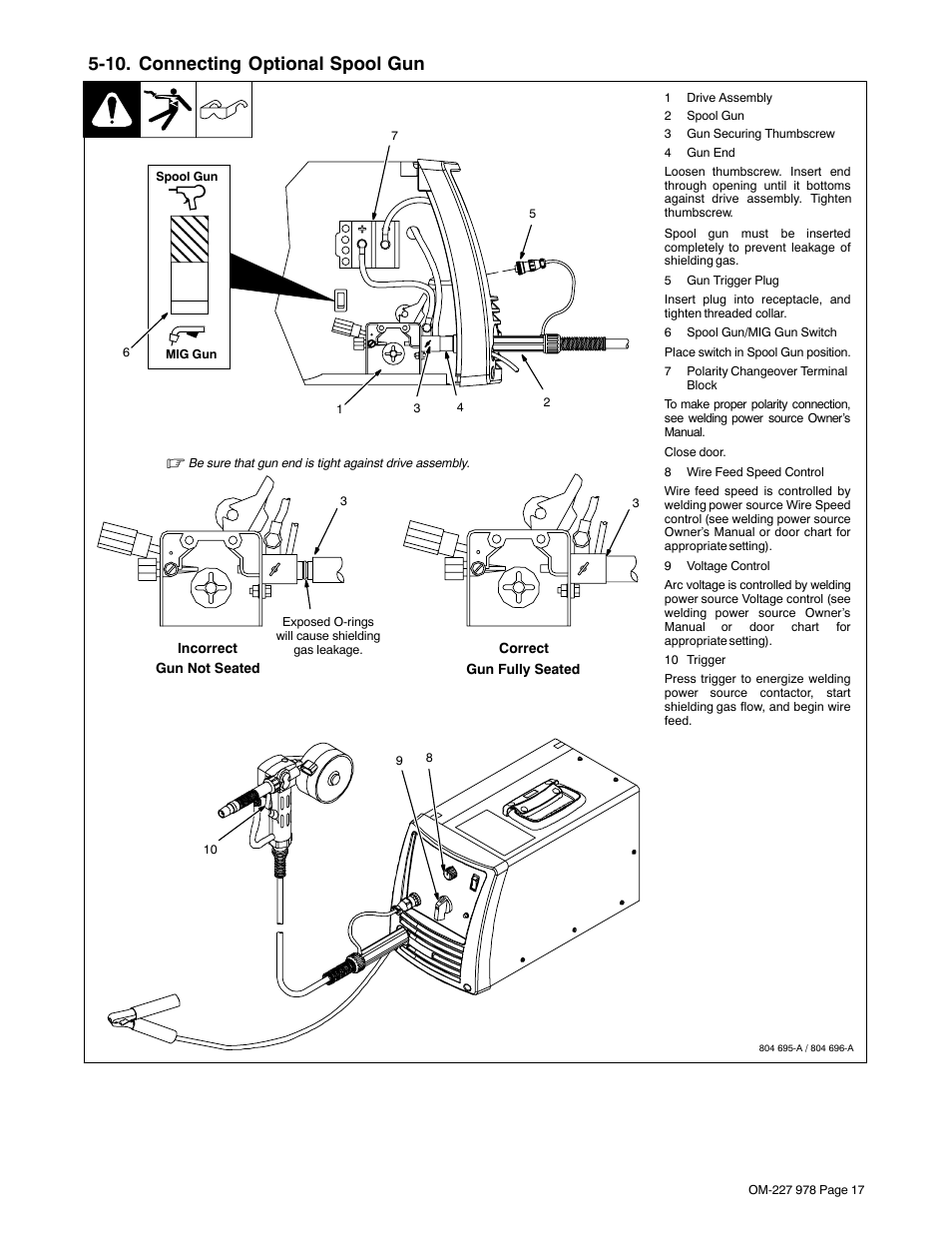 10. connecting optional spool gun | Hobart Welding Products HANDLER 210 User Manual | Page 21 / 52
