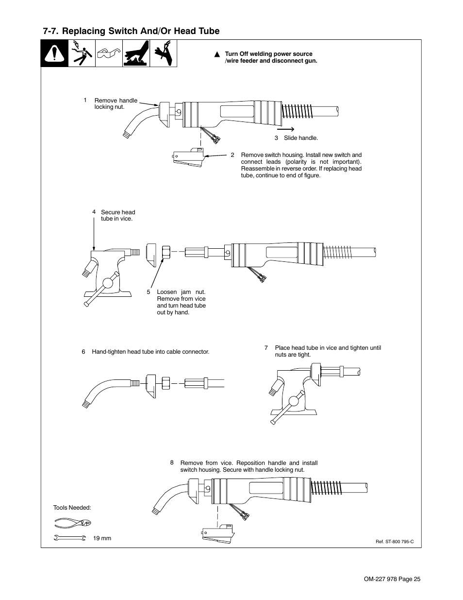 7. replacing switch and/or head tube | Hobart Welding Products HANDLER 210 User Manual | Page 29 / 52