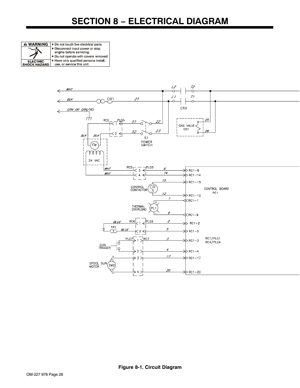 Section 8 − electrical diagram | Hobart Welding Products HANDLER 210 User Manual | Page 32 / 52