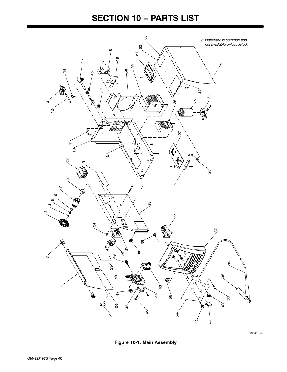 Section 10 − parts list | Hobart Welding Products HANDLER 210 User Manual | Page 44 / 52