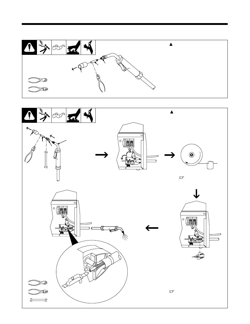 1. replacing gun contact tip, 2. cleaning gun liner | Hobart Welding Products OM-948 User Manual | Page 11 / 24