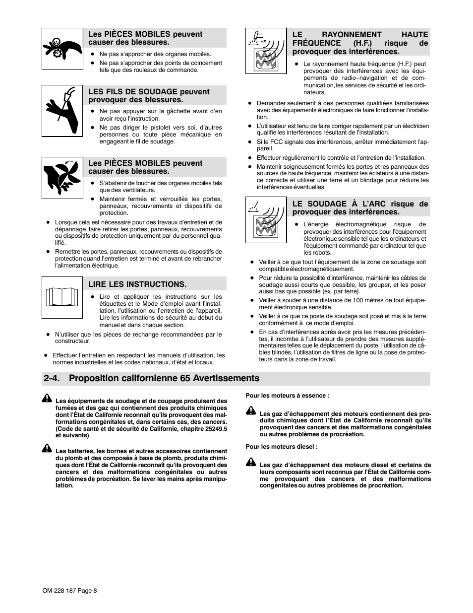 4. proposition californienne 65 avertissements | Hobart Welding Products 187 User Manual | Page 12 / 52