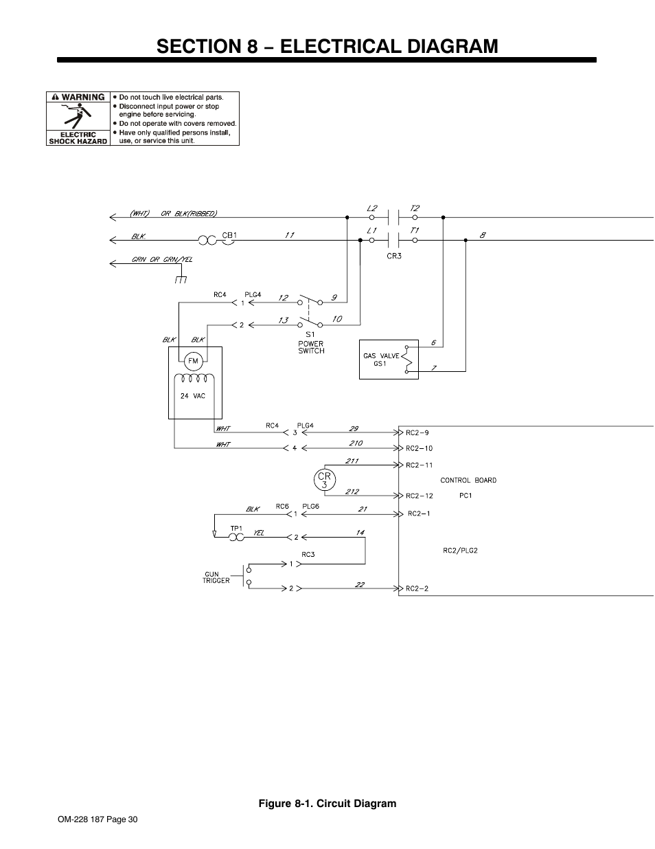 Section 8 − electrical diagram | Hobart Welding Products 187 User Manual | Page 34 / 52