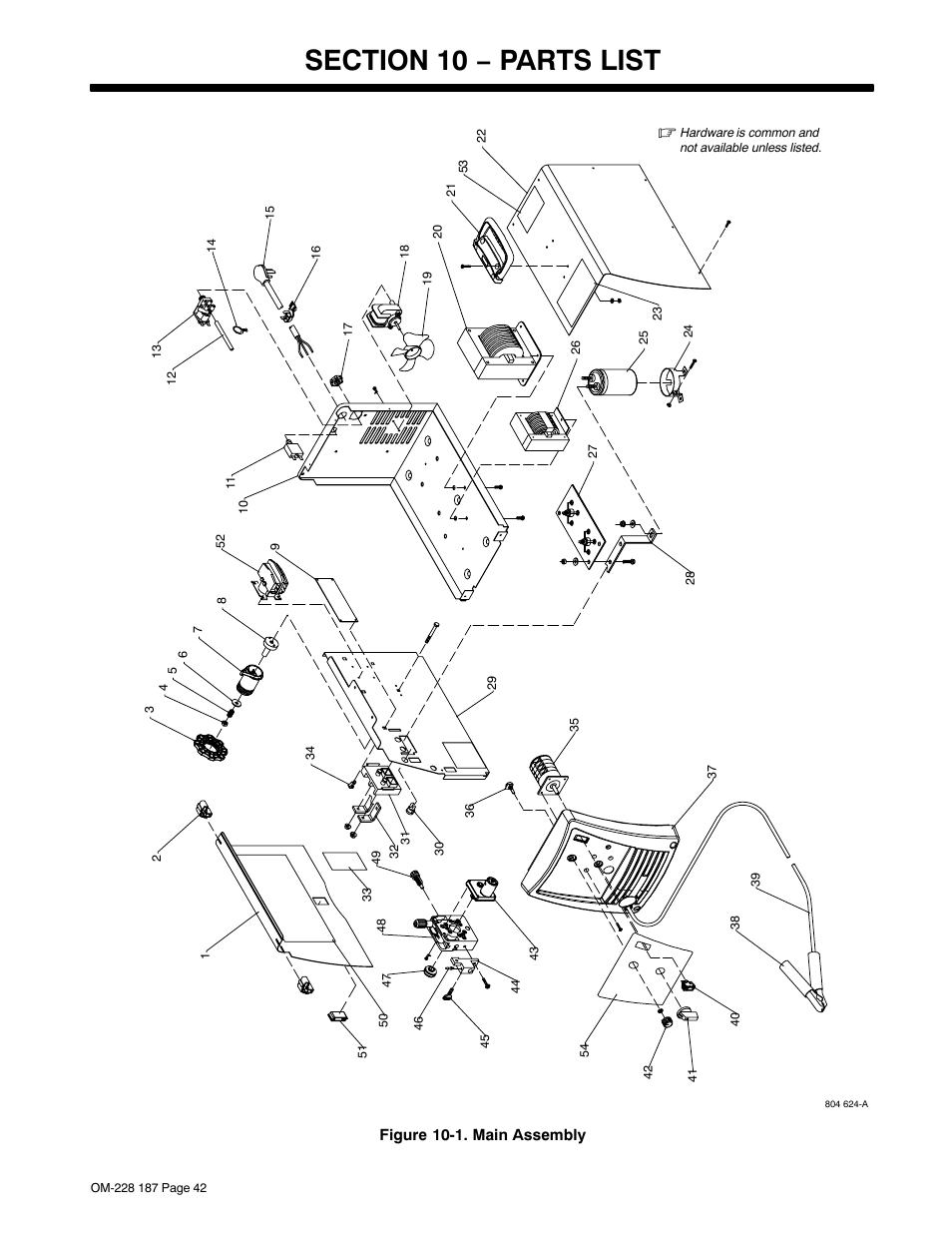 Section 10 − parts list | Hobart Welding Products 187 User Manual | Page 46 / 52