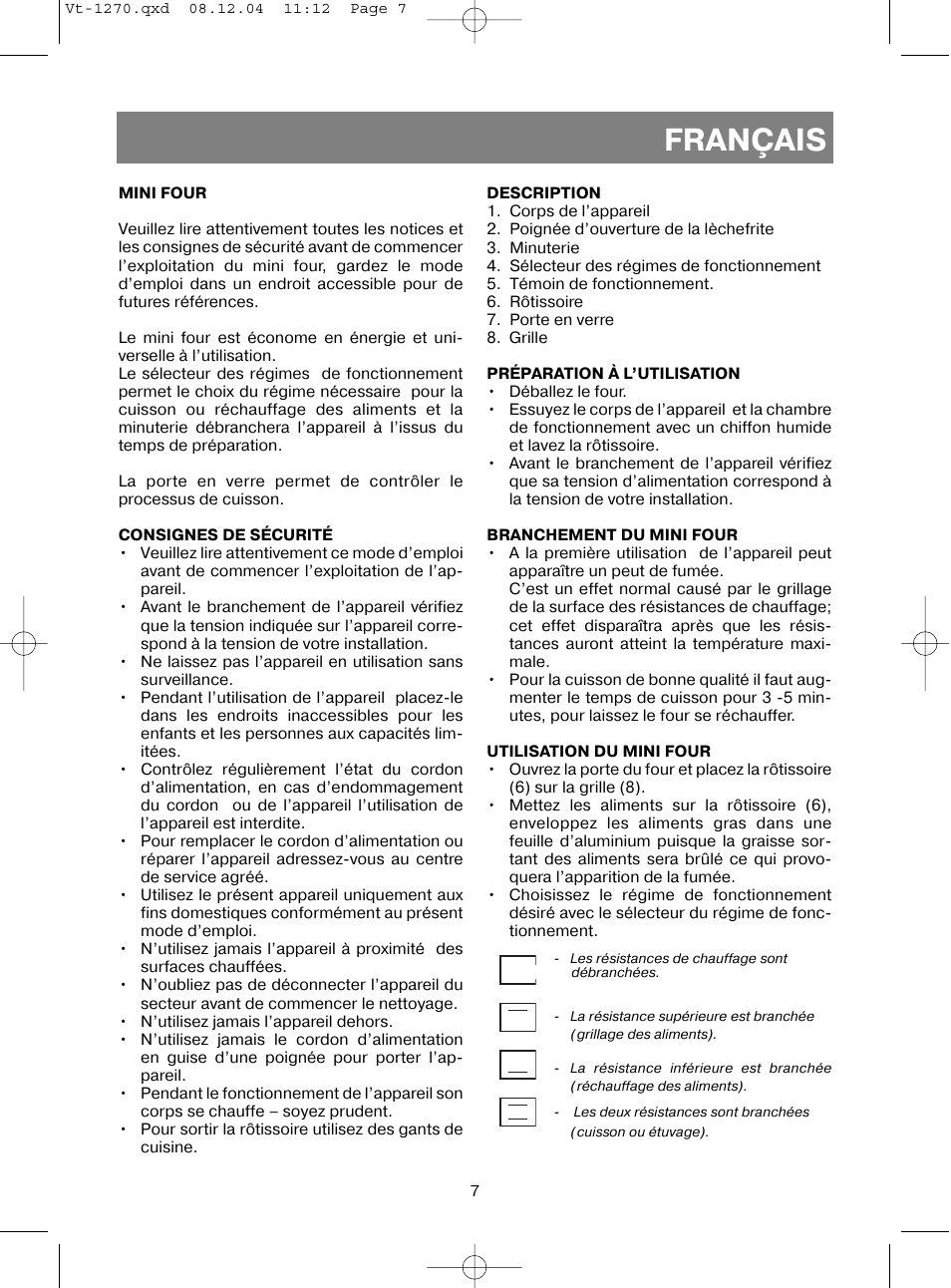 Français | Vitek VT-1270 User Manual | Page 10 / 32