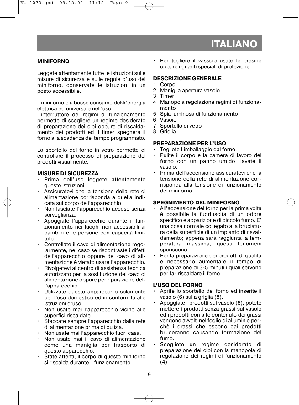 Italiano | Vitek VT-1270 User Manual | Page 12 / 32