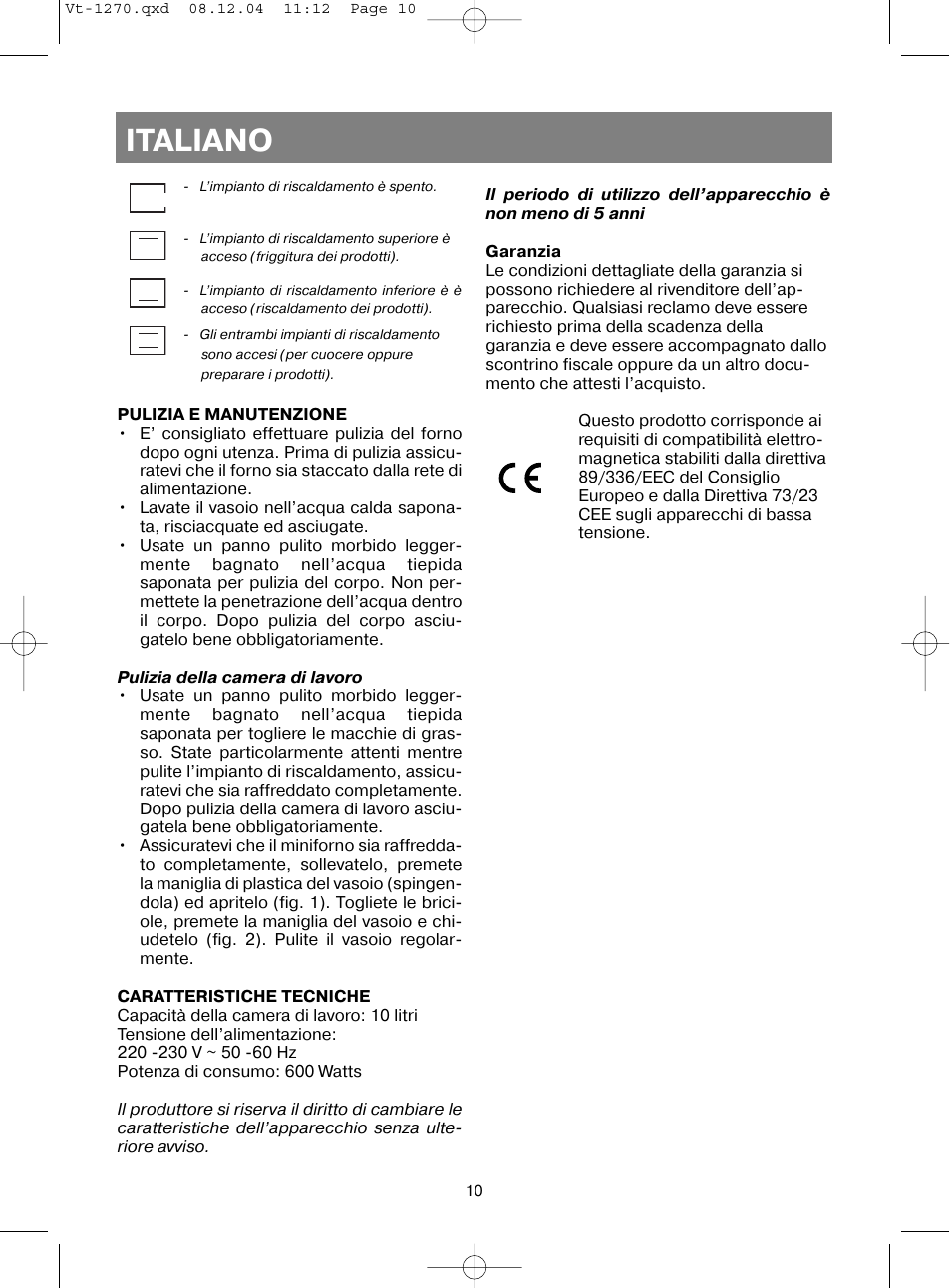 Italiano | Vitek VT-1270 User Manual | Page 13 / 32