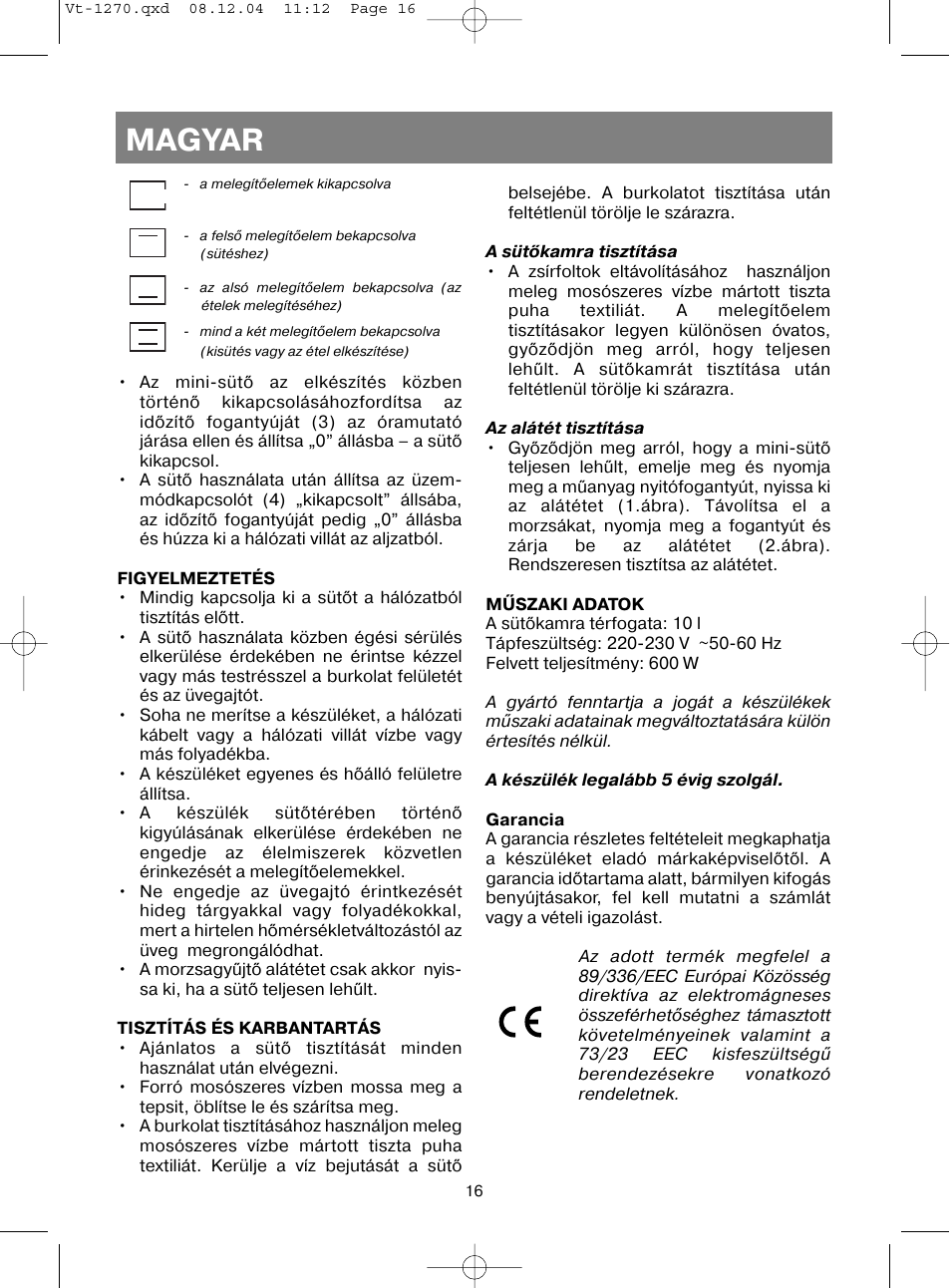 Magyar | Vitek VT-1270 User Manual | Page 19 / 32