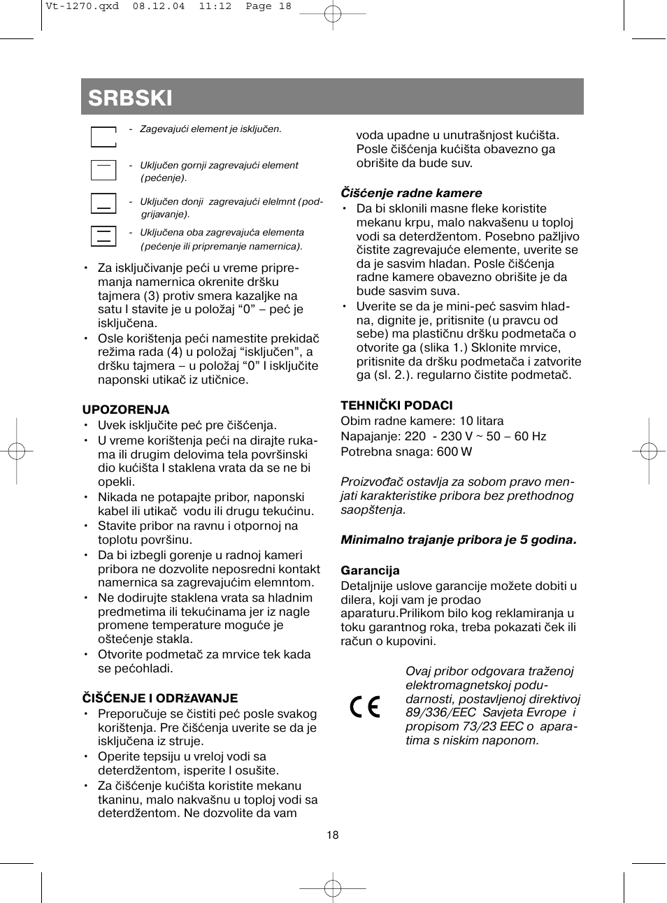 Srbski | Vitek VT-1270 User Manual | Page 21 / 32