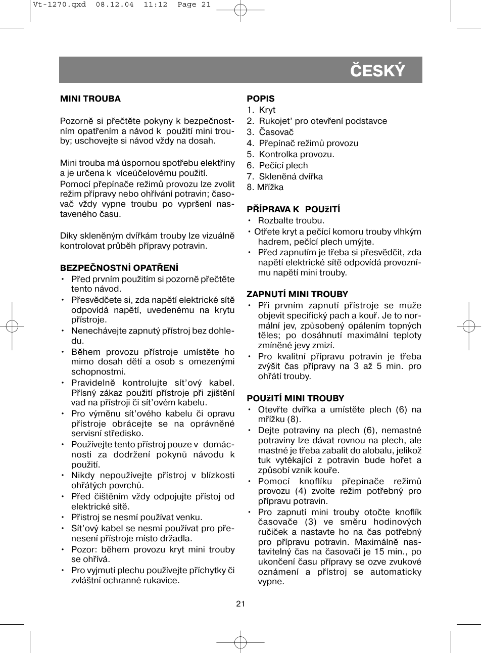 Èeský | Vitek VT-1270 User Manual | Page 24 / 32