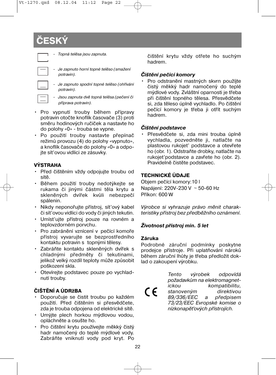 Èeský | Vitek VT-1270 User Manual | Page 25 / 32