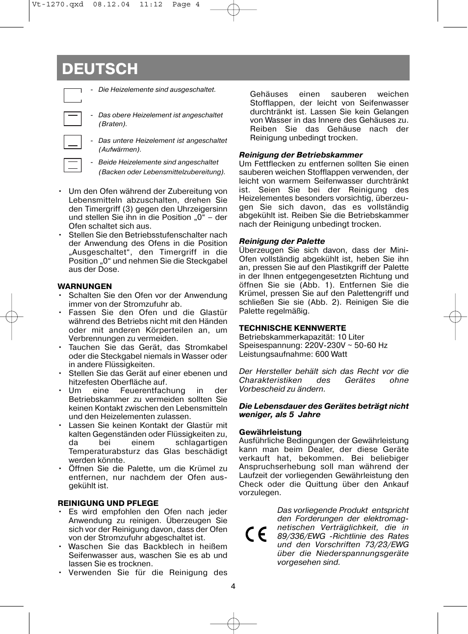 Deutsch | Vitek VT-1270 User Manual | Page 7 / 32