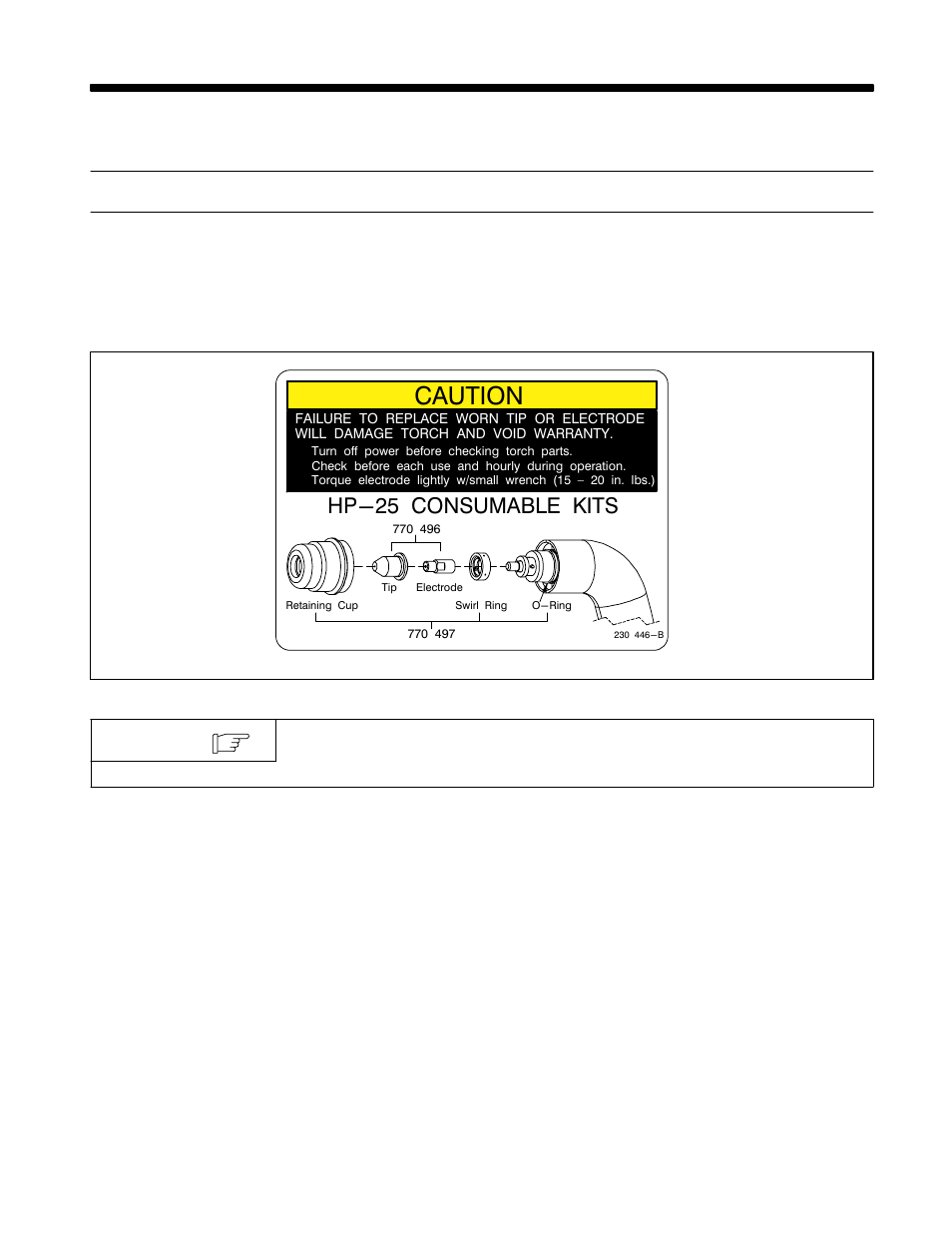 Section 8 − parts list, Caution, Hp−25 consumable kits | Hobart Welding Products AirForce 250ci User Manual | Page 32 / 36