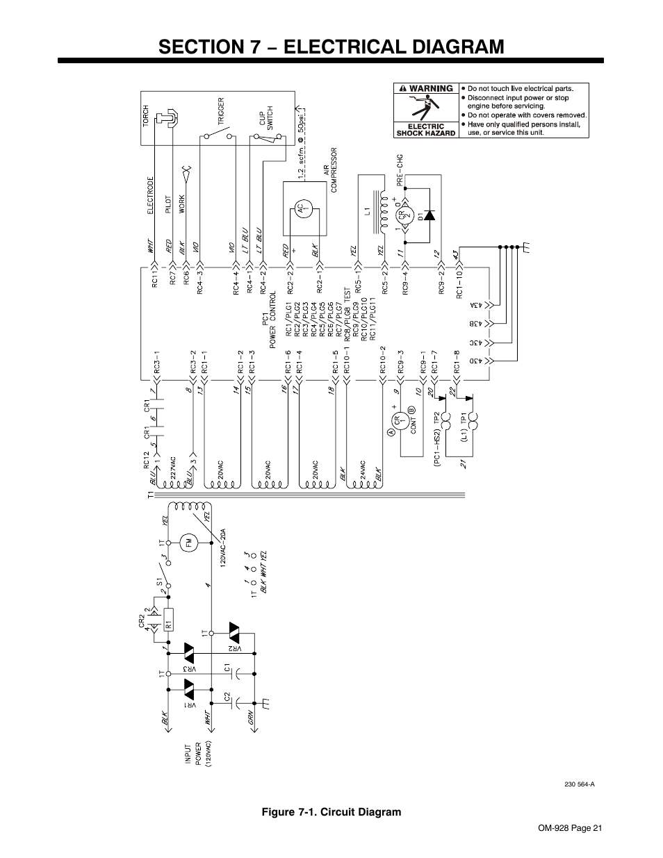 Section 7 − electrical diagram | Hobart Welding Products AIRFORCE 250A User Manual | Page 25 / 32