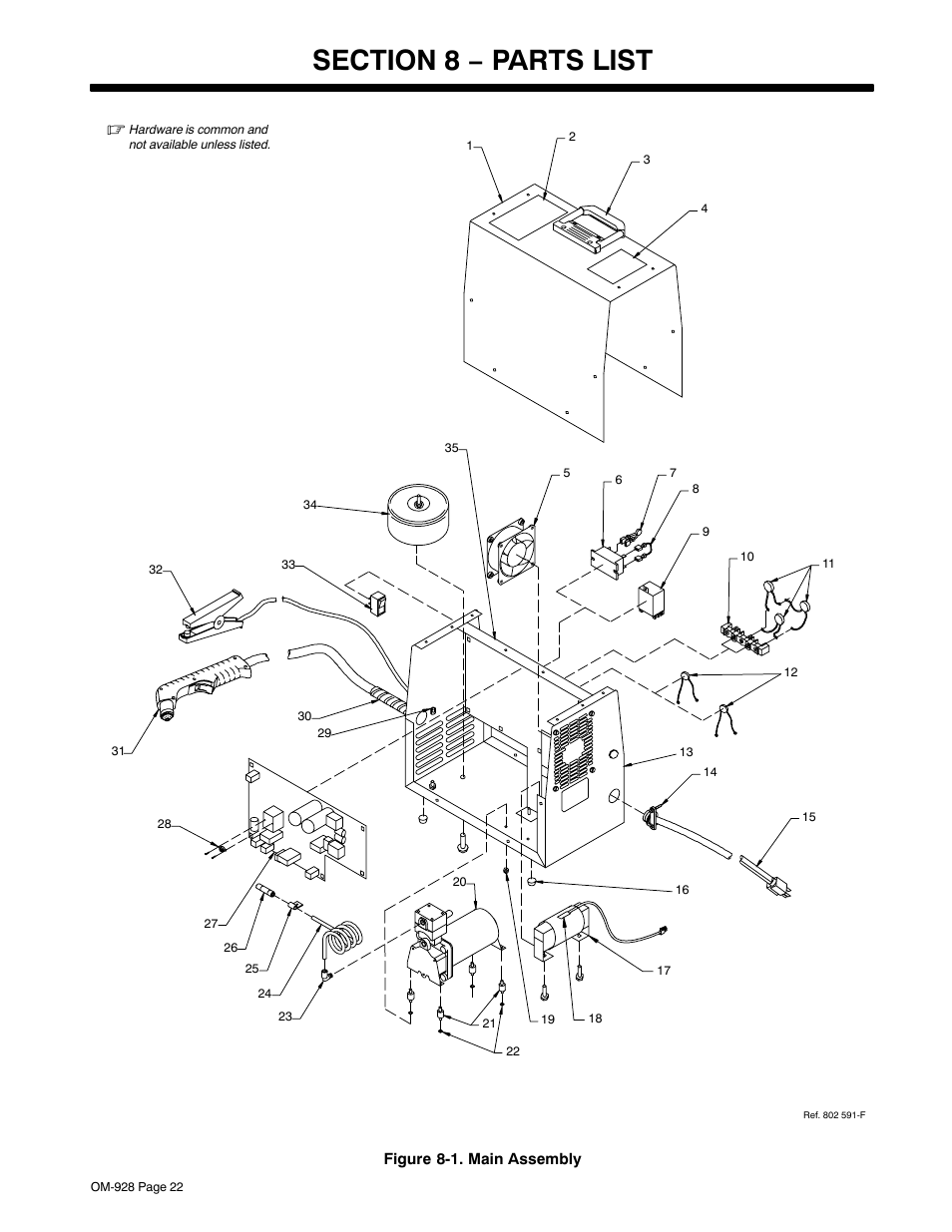 Section 8 − parts list | Hobart Welding Products AIRFORCE 250A User Manual | Page 26 / 32