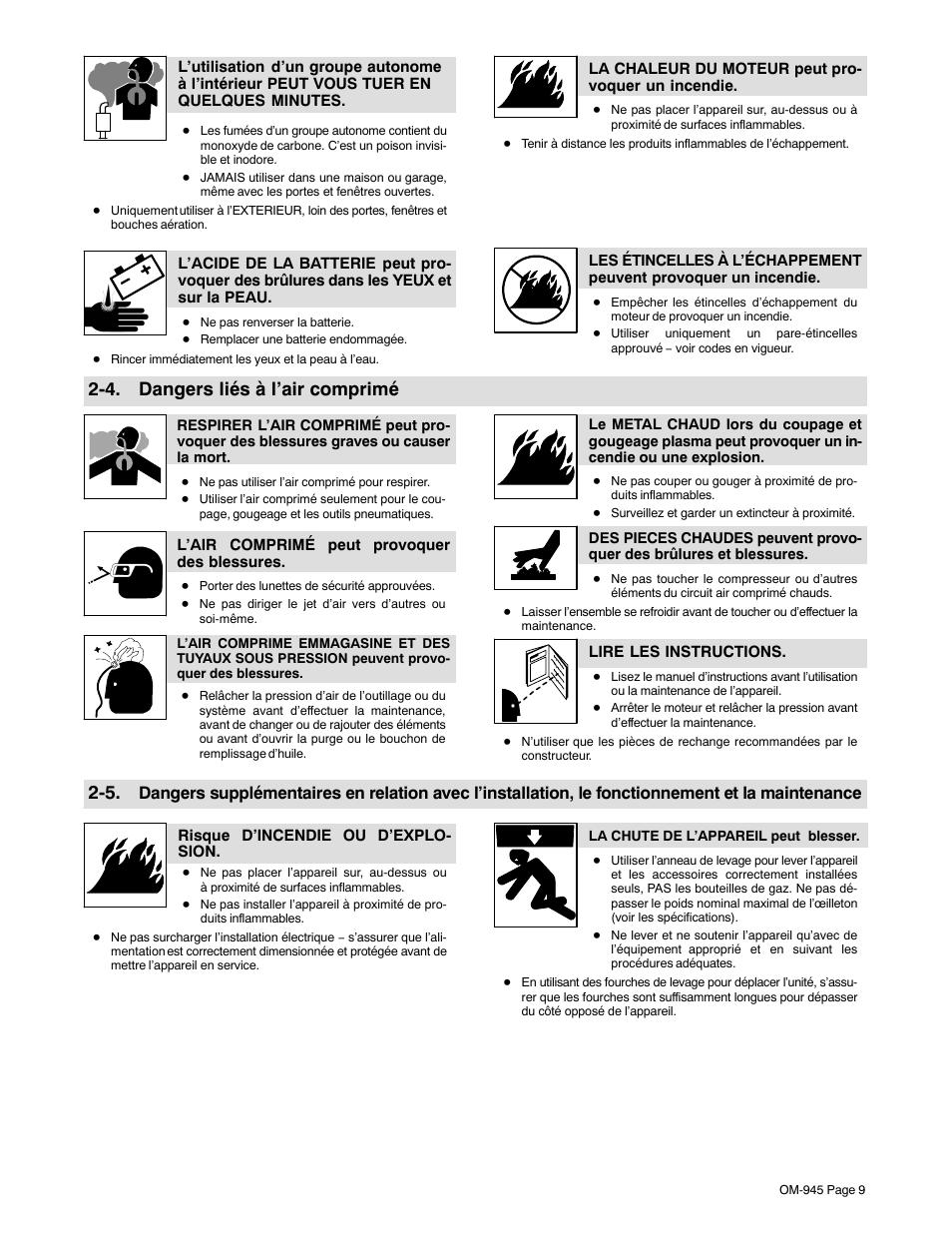 4. dangers liés à l’air comprimé | Hobart Welding Products CHAMPION 10 User Manual | Page 13 / 68