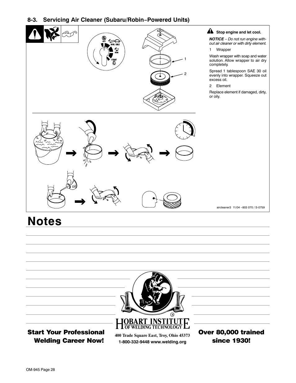 Section 8-3, Start your professional welding career now | Hobart Welding Products CHAMPION 10 User Manual | Page 32 / 68