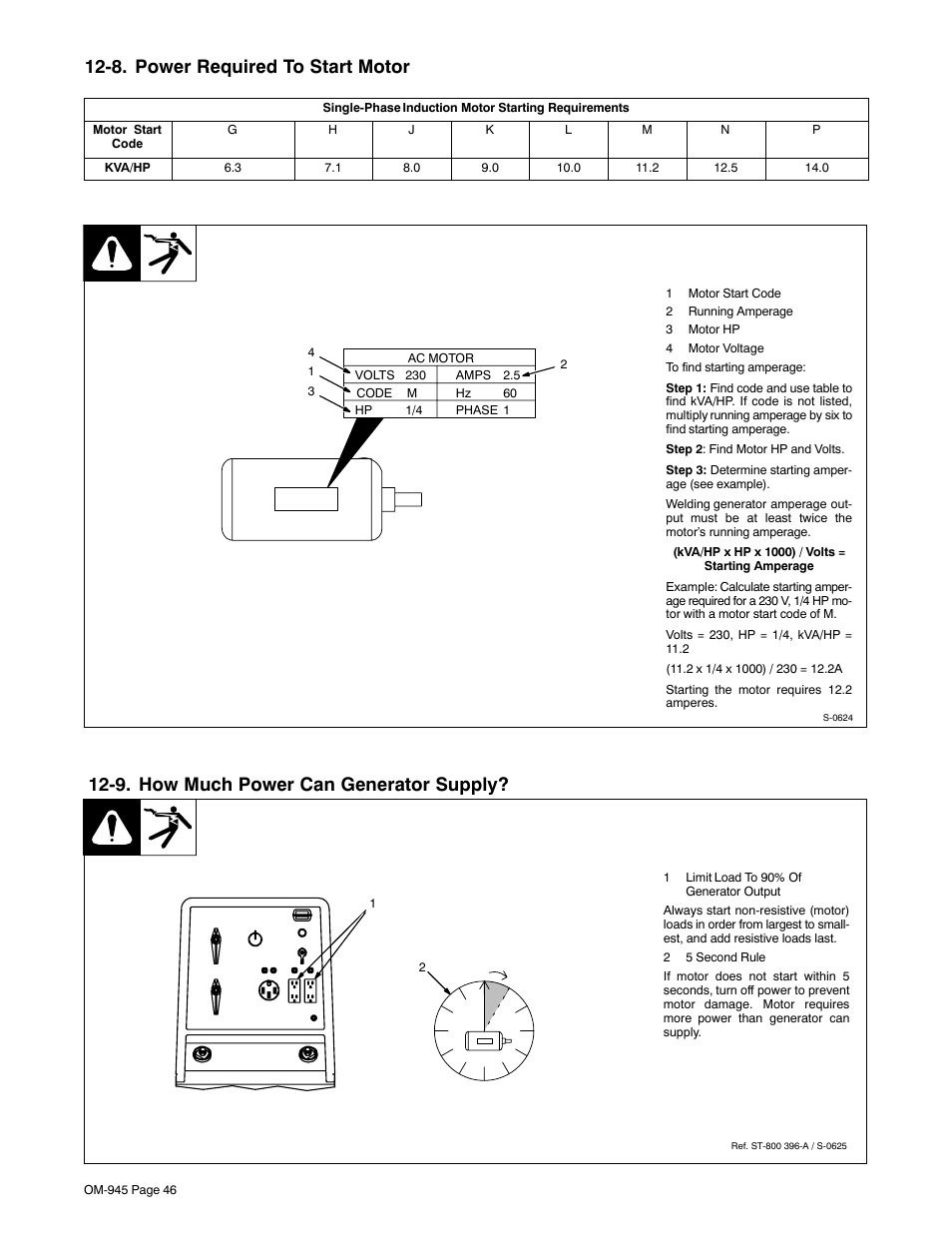 8. power required to start motor, 9. how much power can generator supply | Hobart Welding Products CHAMPION 10 User Manual | Page 50 / 68