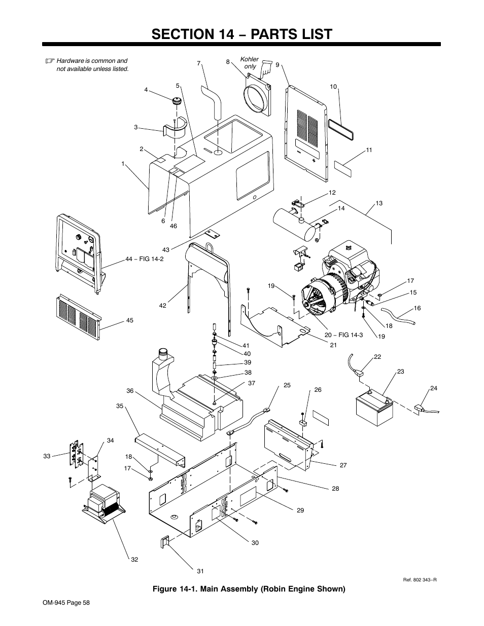Section 14 − parts list | Hobart Welding Products CHAMPION 10 User Manual | Page 62 / 68