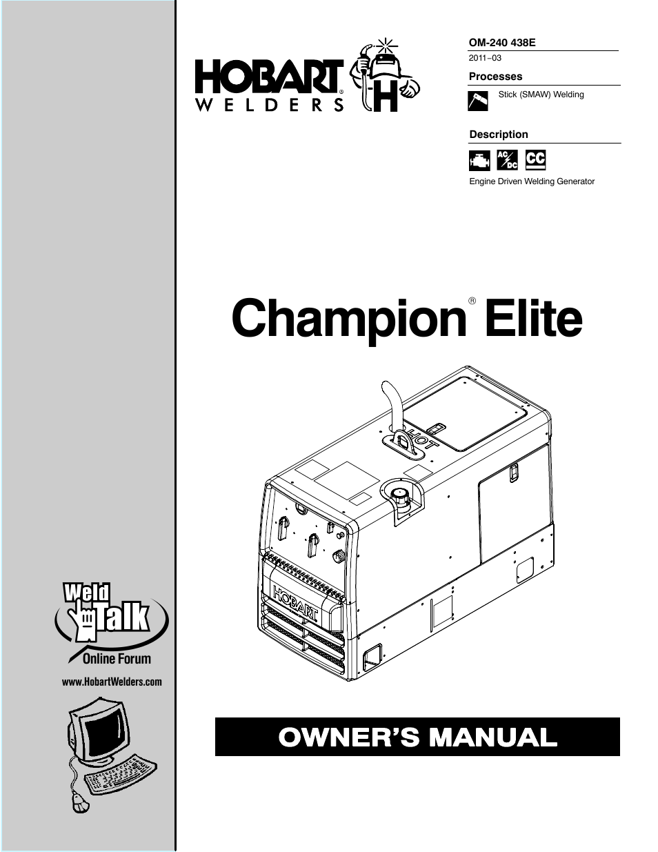 Hobart Welding Products CHAMPION ELITE OM-240 438E User Manual | 64 pages