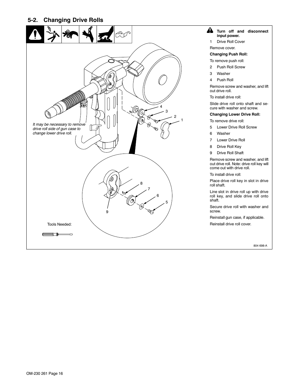 2. changing drive rolls | Hobart Welding Products SPOOL GUN DP 3035-10 User Manual | Page 20 / 32