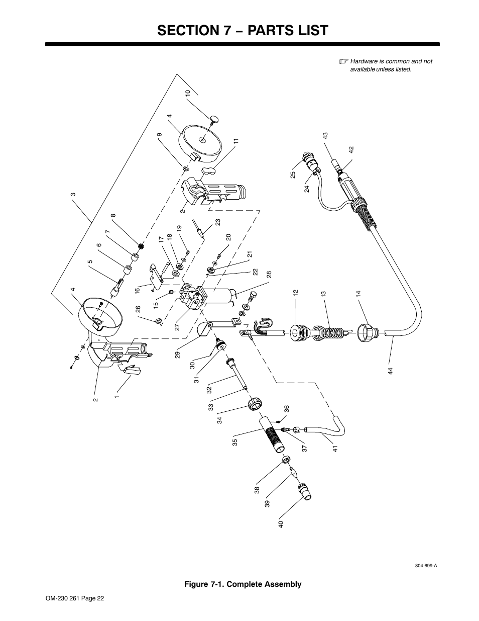 Section 7 − parts list | Hobart Welding Products SPOOL GUN DP 3035-10 User Manual | Page 26 / 32