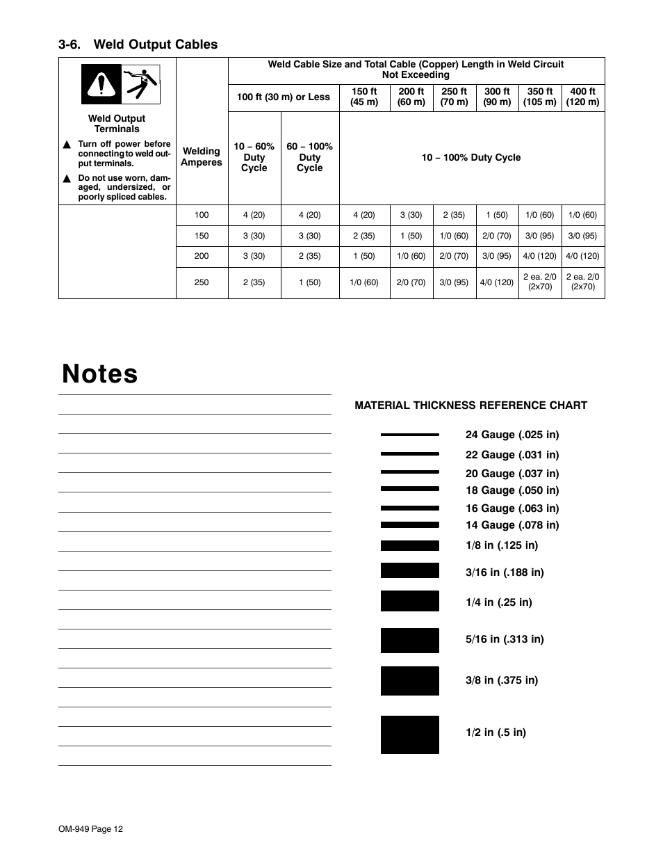 6. weld output cables | Hobart Welding Products STICKMATE OM-949 User Manual | Page 16 / 36