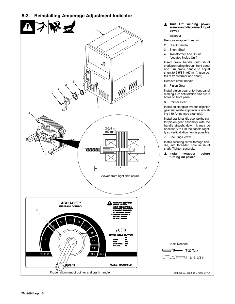 3. reinstalling amperage adjustment indicator | Hobart Welding Products STICKMATE OM-949 User Manual | Page 20 / 36