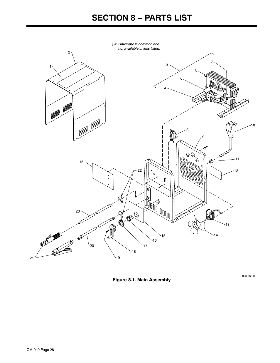 Section 8 − parts list | Hobart Welding Products STICKMATE OM-949 User Manual | Page 32 / 36