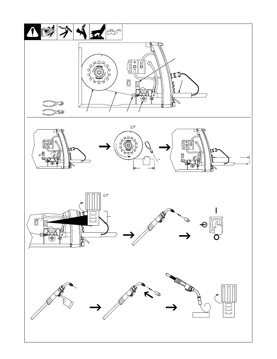 11. threading welding wire | Hobart Welding Products HANDLER 210 OM-227 978B User Manual | Page 22 / 52