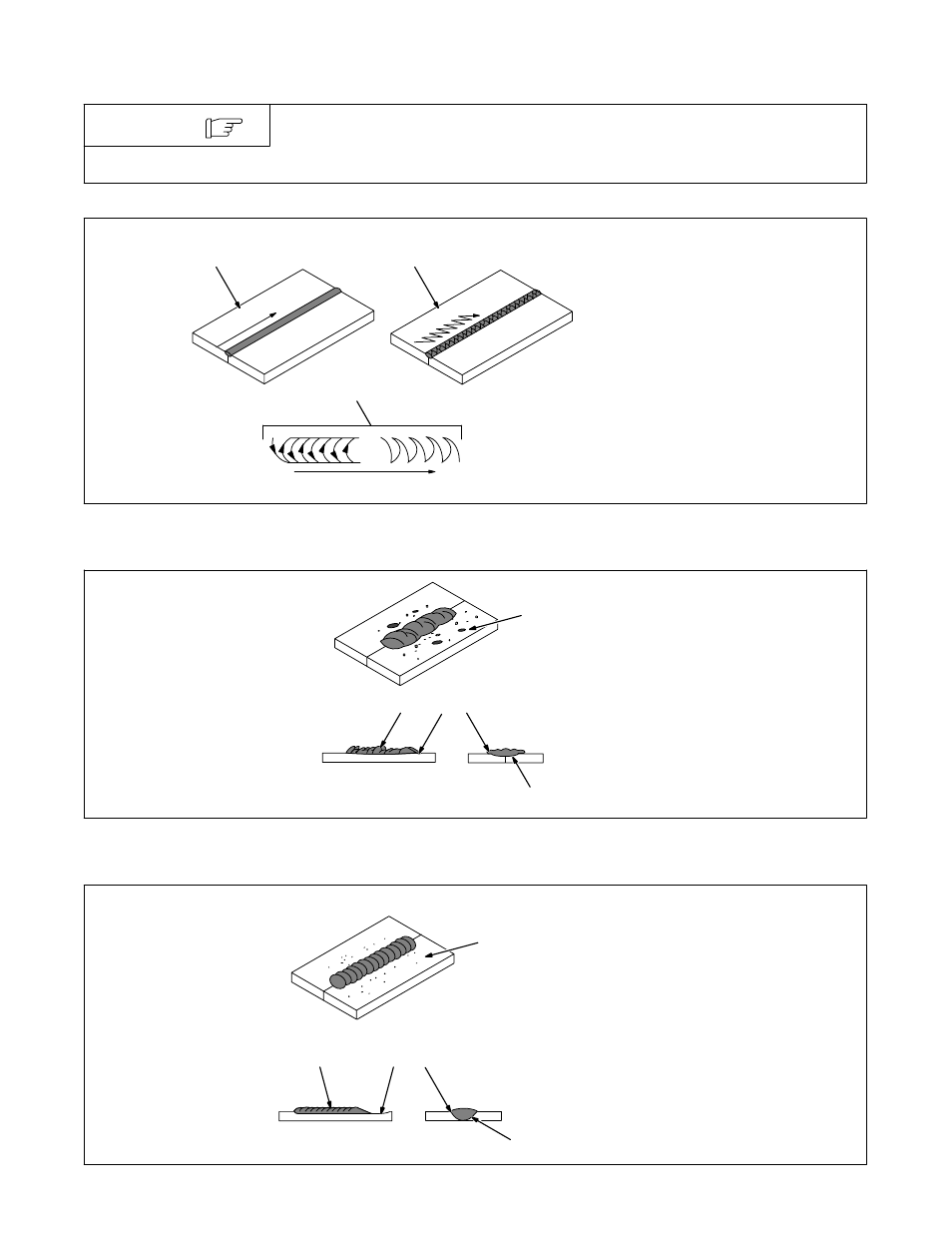Gun movement during welding, Poor weld bead characteristics, Good weld bead characteristics | 5. gun movement during welding, 6. poor weld bead characteristics, 7. good weld bead characteristics | Hobart Welding Products HANDLER 210 OM-227 978B User Manual | Page 38 / 52