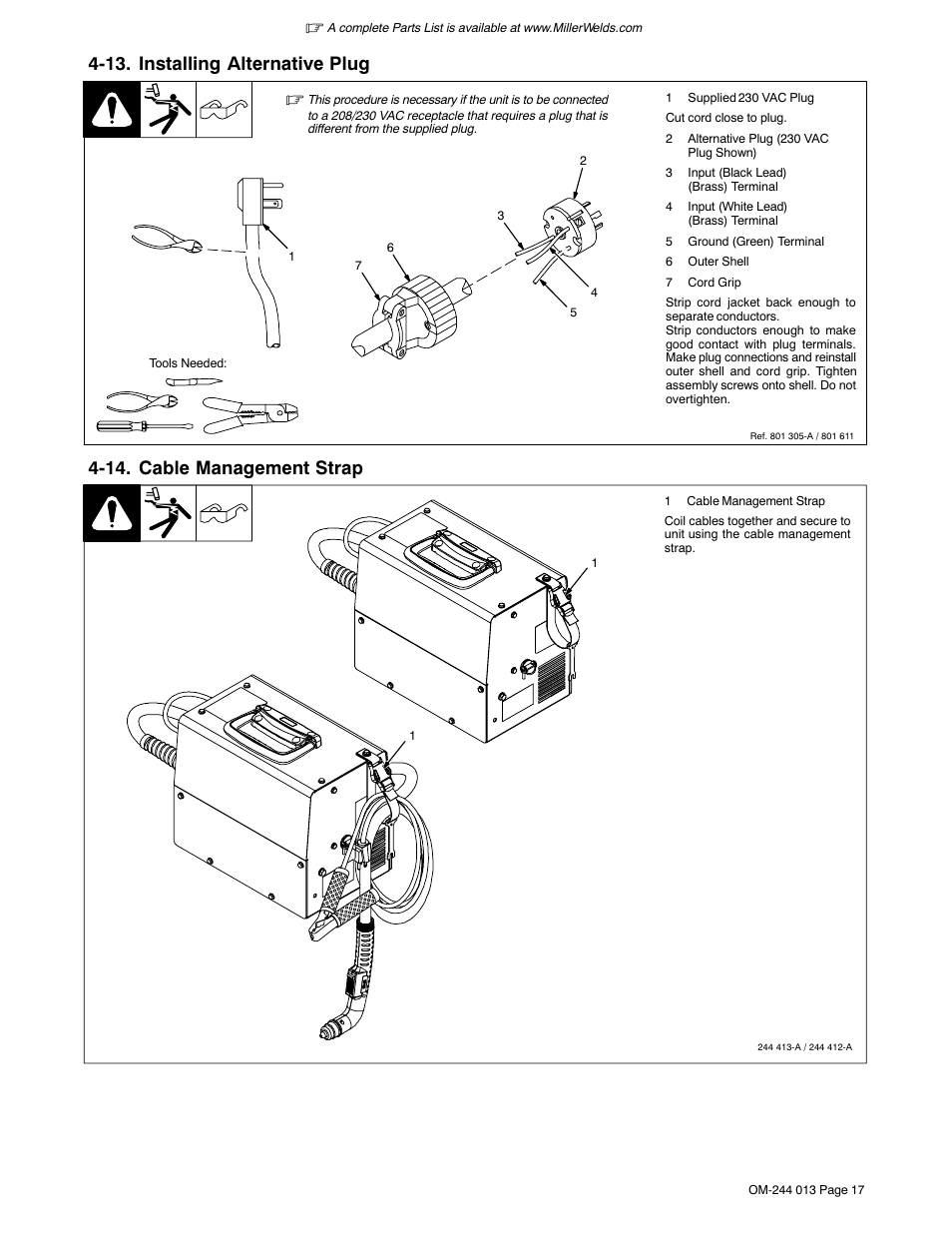 13. installing alternative plug, 14. cable management strap | Hobart Welding Products AIRFORCE 700I User Manual | Page 21 / 40