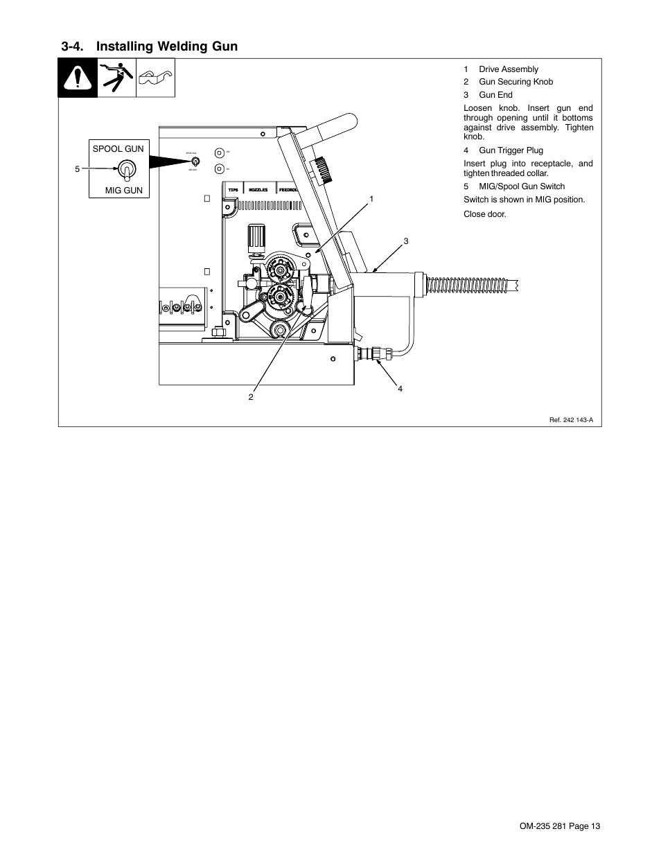 4. installing welding gun | Hobart Welding Products IRONMAN 230 User Manual | Page 17 / 56